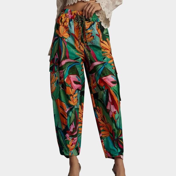 FARM Rio Pants - Farm Rio Banana Foliage Cargo Pants S Bold Colorful Tropical Resortwear NWT